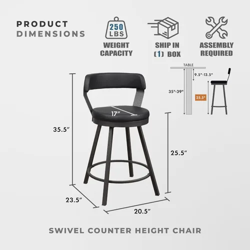 Miniatura 2 de Lexicon Ruthie - Juego de 2 taburetes giratorios para encimera de cocina con respaldo, 25.5 pulgadas de altura de asiento de 25.5 pulgadas, sillas