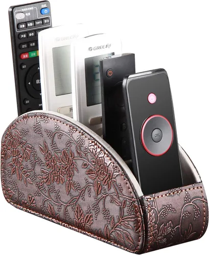 Soporte de cuero para control remoto, organizador universal de control remoto de TV con 5 compartimentos, organizador de escritorio o mesita de