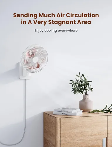 Miniatura 6 de Ventilador oscilante silencioso de pared de 8.5 pulgadas con control remoto y temporizador, 4 velocidades ajustables para baños pequeños, Marco