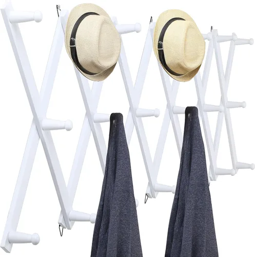 Miniatura 35 de WEBI Acordeón para colgar en la pared, percha de pared para sombreros, acordeón, expandible, de madera, montado en la pared, estante de gancho