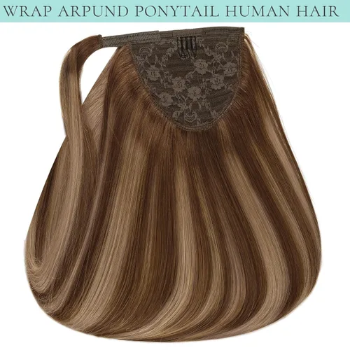 Miniatura 5 de Extensión de cabello humano real, cola de caballo envolvente, extensiones de cabello largo y lacio con clip para mujer, 18 pulgadas, 2.82 oz, marrón