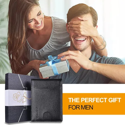 Miniatura 6 de COANJIUO Billetera para hombre delgada y plegable con bloqueo RFID, billetera minimalista con bolsillo frontal con 8 ranuras para tarjetas (negro)
