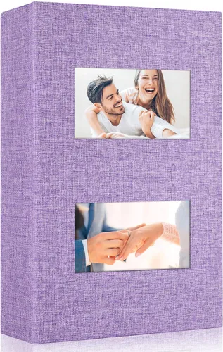 Miniatura 12 de Álbum de fotos de 4 x 6 pulgadas, 200 bolsillos para regalos de boda, libro de recuerdos de tapa dura de lino con ventana frontal para aniversario