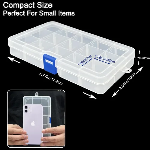 Miniatura 2 de DUOFIRE Recipiente organizador de plástico separador almacenador ajustable compartimento modular con tapa para joyas abalorios aretes herramientas
