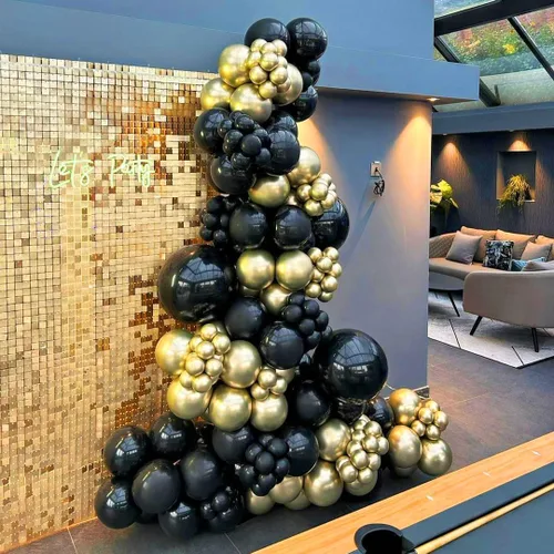 Miniatura 3 de Globos negros y dorados, 50 globos de confeti negro y dorado de 12 pulgadas, decoraciones de fiesta para cumpleaños, graduación, Año Nuevo, boda