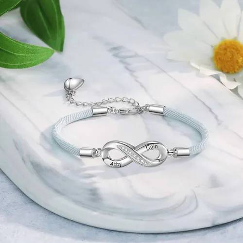 Miniatura 4 de Pulseras de infinito personalizadas para mujeres, hombres y parejas, pulseras a juego con nombre personalizado para parejas, para novio, novia