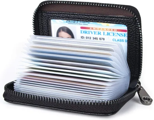 Aiyo Fashion Cartera de cuero genuino para tarjetas de crédito, con bloqueo RFID, funda de identificación segura, organizador con cremallera