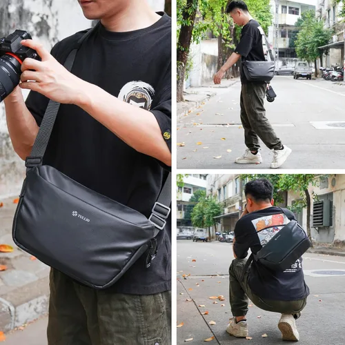 Miniatura 6 de TULLIO Bolsa cruzada para cámara, bolsa de hombro, bonita funda expandible impermeable para cámaras DLSR SLR sin espejo, color negro