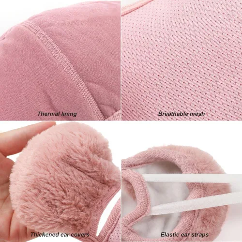 Miniatura 3 de TecHong Máscara unisex de invierno cálida a prueba de viento con cubiertas esponjosas para las orejas, gruesa, a prueba de polvo, transpirable