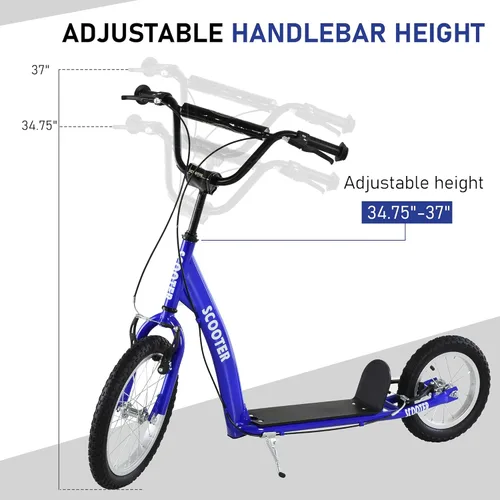 Miniatura 4 de Aosom Youth Scooter Kick Scooter for Kids 5+ with Adjustable Handlebar 16" Front and 12" Rear Dual Brakes Inflatable Wheels Azul