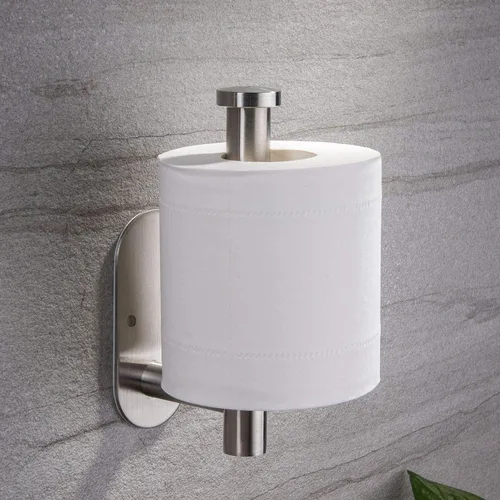 Miniatura 2 de YIGII Soporte de papel higiénico autoadhesivo – Portarrollos de papel higiénico adhesivo sin taladrar para baño, acero inoxidable cepillado Plata