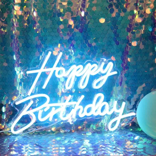 Miniatura 10 de Letrero LED de neón de feliz cumpleaños, luz nocturna, decoración de fiesta de cumpleaños, funciona con USB, color rosa, funciona con USB
