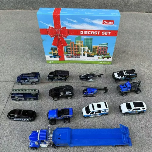 Miniatura 6 de Oriate Diecast Police Rescue City S.W.A.T. Juego de juguetes de coche con patrulla de remolque resistente, 13 piezas de aleación mini vehículos