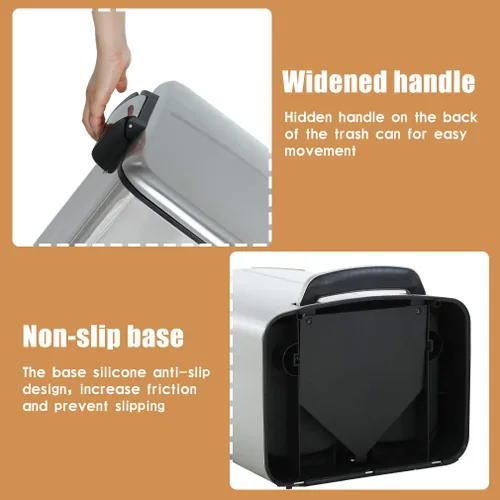 Miniatura 5 de BestOffice Basurero de cocina con tapa para oficina, dormitorio, baño, papelera, a prueba de huellas dactilares, acero inoxidable cepillado, 10