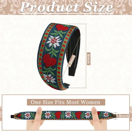Miniatura 3 de Geosar Paquete de 9 diademas bordadas bohemias para mujer, bohemia, floral, hechas a mano, anchas, estilo étnico, estilo étnico, turbante