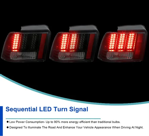 Miniatura 5 de SPEC-D TUNING Luces traseras LED negras con señal secuencial compatible con Ford Mustang 1999-2004, conjunto de par izquierdo + derecho Lente ahumado