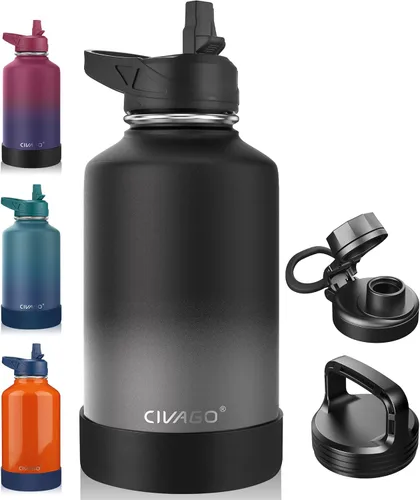 Miniatura 52 de CIVAGO Botella de agua aislada de 22 onzas con pajita, frasco de agua deportiva de acero inoxidable con 3 tapas
