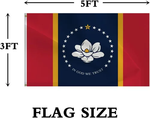 Miniatura 3 de Bandera del estado de Mississippi de doble cara – Nueva bandera del estado de Mississippi de 3 x 5 pies para interiores y exteriores, poliéster 220D