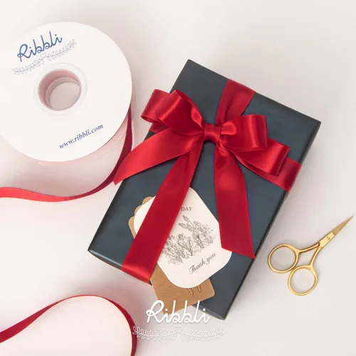 Miniatura 4 de Ribbli - Cinta de satén roja de doble cara, 1 pulgada x 25 yardas, cinta de tela para uso en ramo de lazos, envoltura de regalo de Navidad, arreglo