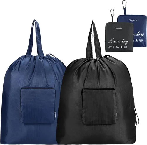 Miniatura 13 de GOGOODA Bolsas de viaje para lavandería con cierre de cordón XL, plegables, con asa, resistentes y lavables, para dormitorio universitario, viajes