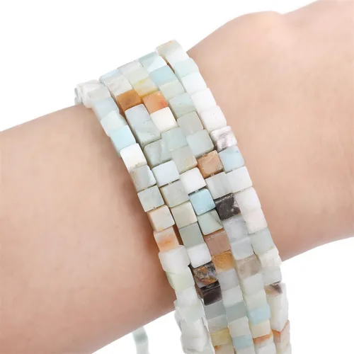 Miniatura 5 de BEADIA Cuentas espaciadoras de cubo de amazonita natural, cuentas de piedra cuadradas sueltas de 0.157 in para hacer joyas, 15.0 in/hebra