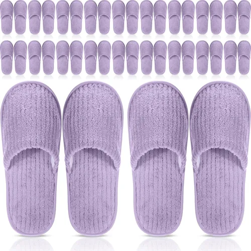 Miniatura 8 de Panitay 20 pares de pantuflas de spa reutilizables para invitados, lavables con triple capa de forro polar coral para el hogar, interiores, hoteles