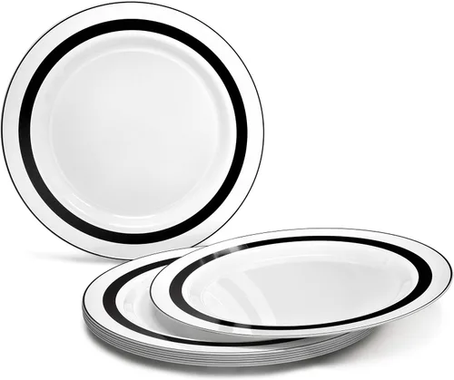 Miniatura 2 de OCCASIONS 50, 150, 200 piezas lisas (para 25 invitados) 10.5 pulgadas, 7.5 pulgadas + cubiertos Soleil en blanco y negro