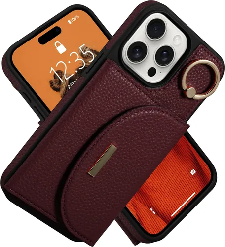 Miniatura 12 de Funda tipo cartera para iPhone 14 Pro Max de 6.7 pulgadas, con ranuras para tarjetas, soporte para anillos, funda protectora de piel sintética