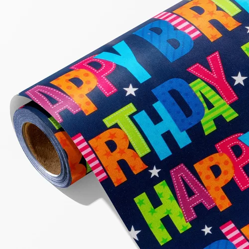 Miniatura 13 de Garbendy Papel de regalo de cumpleaños – Mini rollo – 17 pulgadas x 16.5 pies – Coloridas letras felices en papel azul papel de regalo perfecto