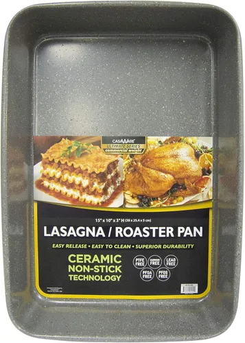 Miniatura 7 de casaWare Serie Ultimate de 15 x 10 x 3 pulgadas Peso Comercial con Revestimiento Cerámico Antiadherente Bandeja para Lasaña/Asado (Granito Azul)