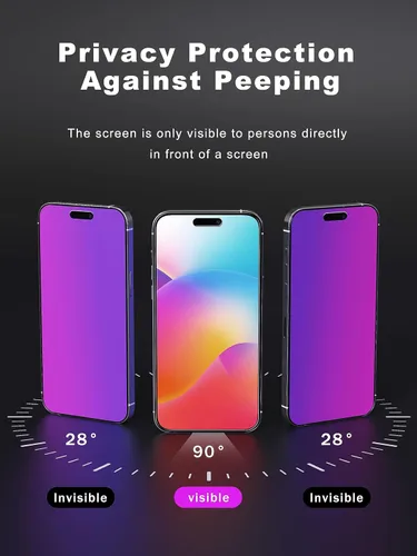 Miniatura 3 de GIGIKISS Protector de pantalla de privacidad compatible con iPhone 15 Pro Max de 6.7 pulgadas, degradado morado, antiespía, anti luz azul, protector