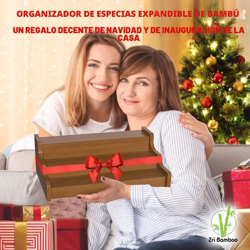 Miniatura 7 de Organizador de gabinete para especias de bambú - Estante de exhibición de nogal expandible de madera de 3 niveles Marrón