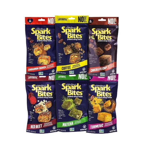 SPARK BITES – Paquete variado de 6 (uno de cada sabor), sin alérgenos, a base de plantas, aperitivo energético saludable – Una liberación constante