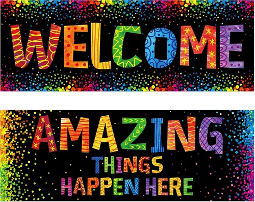Miniatura 11 de Póster de pancarta para aula, 2 piezas coloridas para decoración de tablón de anuncios, carteles motivacionales para escuela y aula, jardín