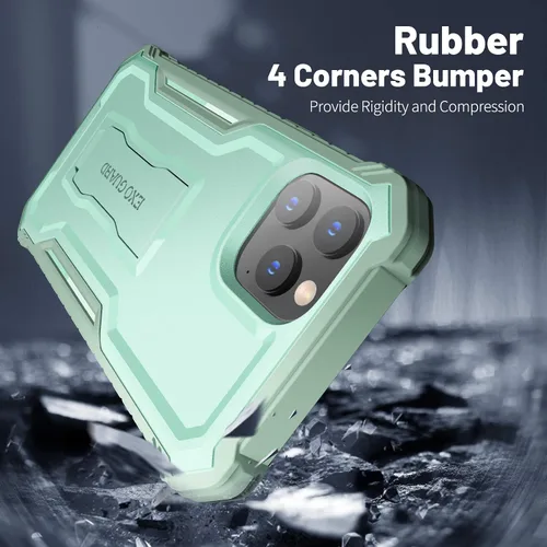 Miniatura 5 de ExoGuard Compatible con iPhone 12 Pro Max, funda de goma a prueba de golpes de cuerpo completo, protector de pantalla integrado con soporte