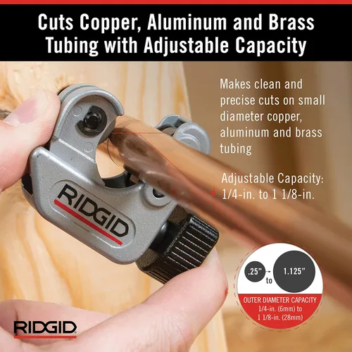 Miniatura 3 de Ridgid - CC247 RIDGID 40617 Modelo 101 Cortador de Tubos para Espacios Reducidos, Cortador de Tubos de 1/4 pulgada a 1-1/8 pulgadas Plateado