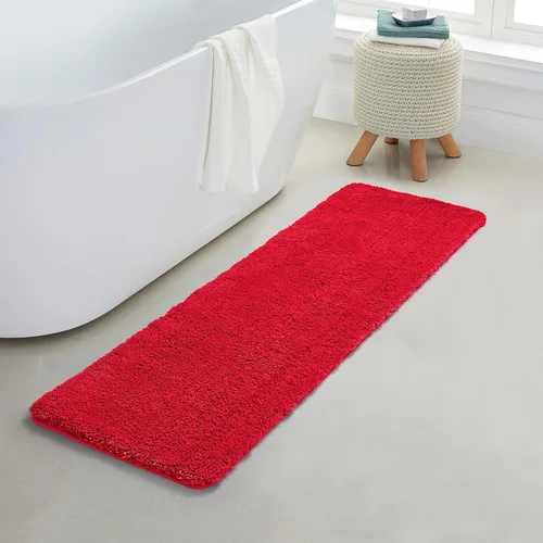YHF Alfombras Pasillo de Baño 17" X 59", Extra Gruesas y Suaves de Microfibra Shaggy, Tapetes de Baño Lavables a Máquina, Alfombras de Baño 2-Rojo
