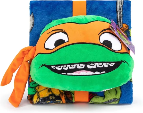 Miniatura 6 de Jay Franco Nickelodeon Teenage Mutant Ninja Turtles Mutant Mayhem Michaelangelo Nogginz - Juego de manta y almohada de felpa de 40 x 50 pulgadas