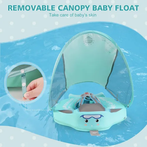 Miniatura 3 de Mambobaby Flotador de piscina para bebé con toldo extraíble – Flotador de natación infantil no inflable con diseño de cola antideslizante, Rosa