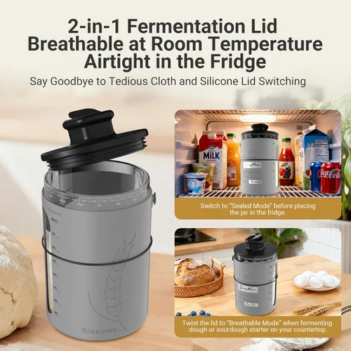 Miniatura 3 de Tarro personalizado de masa madre de vidrio de 34 oz con tapa con ventilación – Nombre y fecha personalizados – Tarro grande de vidrio de 34 oz
