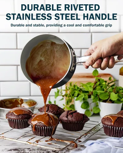 Miniatura 4 de Cook N Home Sartén antiadherente clásica con tapa de vidrio, cacerola anodizada dura de cerámica antiadherente con mango que se mantiene fresco, Azul