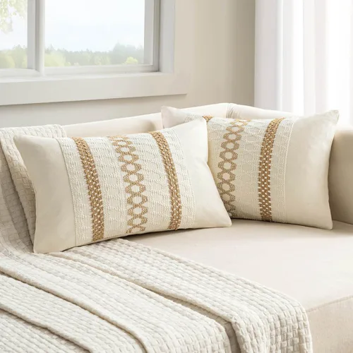 Miniatura 14 de MIULEE Fundas de almohada lumbares decorativas bohemias, cojín de algodón retro, tejidas de macramé para decoración del hogar para cama, sofá, neutro