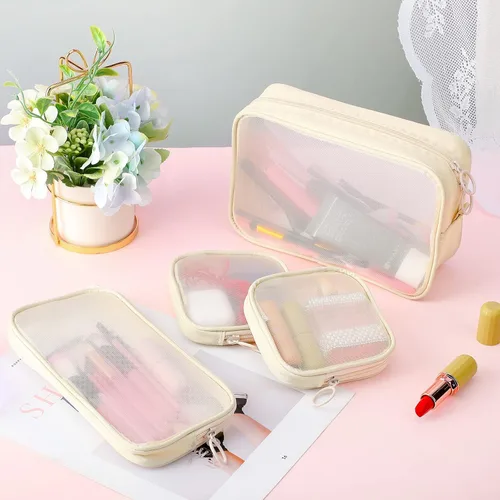Miniatura 5 de Weewooday 4 piezas Bolsa de maquillaje de malla Bolsa de cosméticos de malla Bolsa de viaje para artículos de tocador con cremallera Mini bolsa