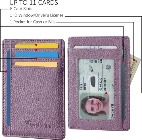 Miniatura 130 de Travelambo billetera mediana y minimalista de cuero para bolsillo frontal, con bloqueo de interferencia de radiofrecuencia
