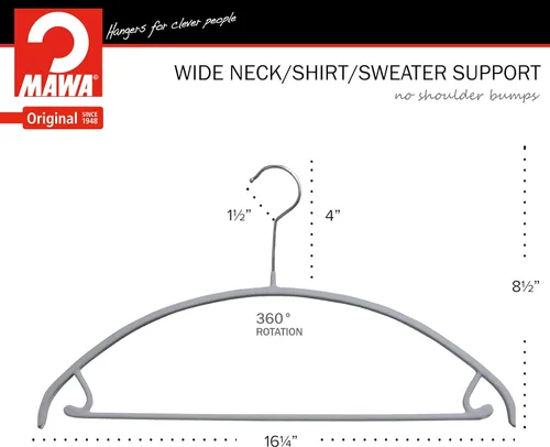 Miniatura 6 de Mawa by Reston Lloyd - Percha de metal antideslizante, soporte de hombro suave con ganchos para falda/barra de pantalones, modelo 42-U, color Plata