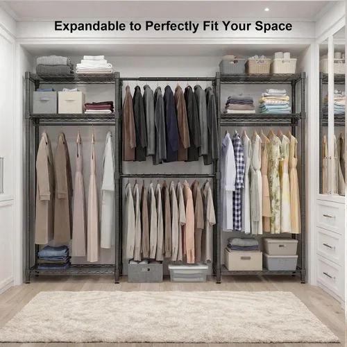 Miniatura 3 de BATHWA - Perchero de alta resistencia independiente para espacio de 68.9 a 90.2 pulgadas Expandable Clothing Storage, Adjustable 6 Shelves, 4