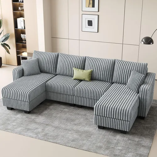 Miniatura 12 de Belffin - Sofá seccional convertible con chaise, sofá seccional en forma de L, sofá reversible de esquina tapizado para sala de estar, de corduroy