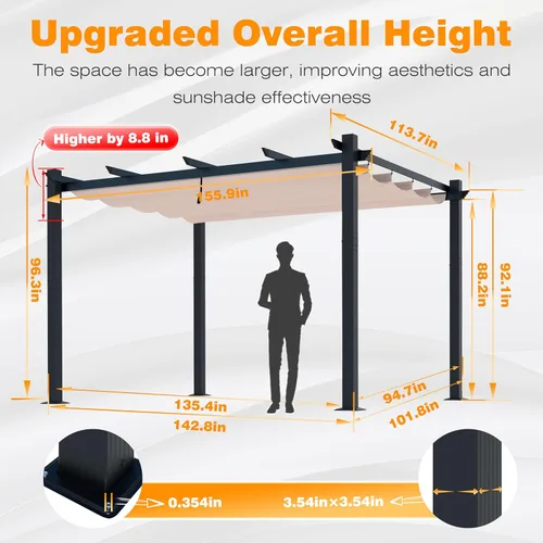 Miniatura 7 de MUPATER Pérgola al aire libre de 10 x 13 pies, pérgola de aluminio con toldo resistente a la intemperie para patio trasero, terraza y jardín