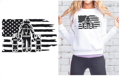 Miniatura 3 de SEC Apparel Parches termoadhesivos de la familia de bomberos de la bandera estadounidense, calcomanías de transferencia de letras para camisetas