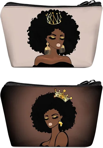 Bolsa de maquillaje Melanin para mujer, bolsa de cosméticos impresa portátil, bolsa de aseo de viaje, bolsa organizadora de maquillaje para mujeres,